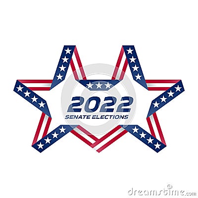 Senate elections 2022 in USA. Start of Political election campaign. Unusual Stylized star with american flag colors and symbols. Vector Illustration