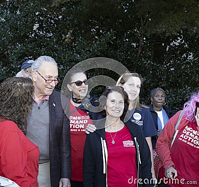 Senator Chuck Schumer stops to meet with a group of women voters Editorial Stock Photo