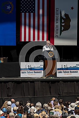 Senator Reid Speaking at 20th Annual Lake Tahoe Summit Editorial Stock Photo