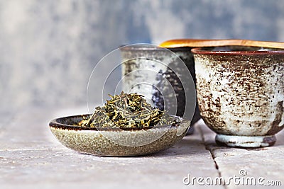 Sencha green Tea Leaves Stock Photo