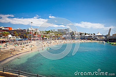 Send beach Playa de las Americas on Tenerife, Spain. Stock Photo