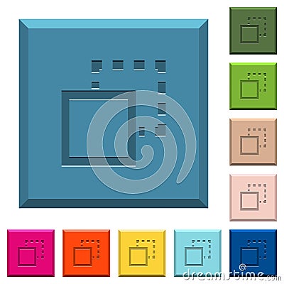 Send element to back engraved icons on edged square buttons Stock Photo