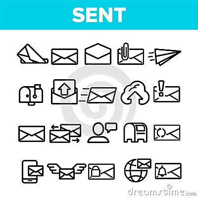 Send Message Linear Vector Thin Icons Set Vector Illustration