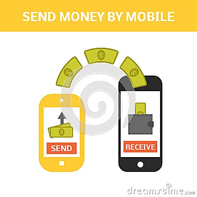 Send money by mobile Cartoon Illustration