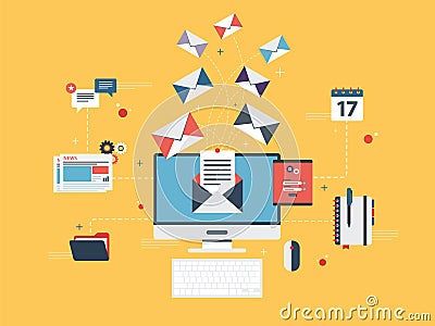 Send or receive email marketing, business communication and marketing. Vector Illustration