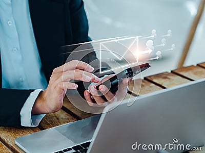 Sending Email, send message and business teamwork concepts. Stock Photo