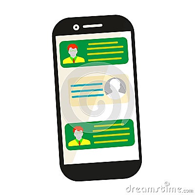 Sending message. Mobile chat. Phone with envelope, send button and notification, email. Flat cartoon illustration for web banners, Vector Illustration