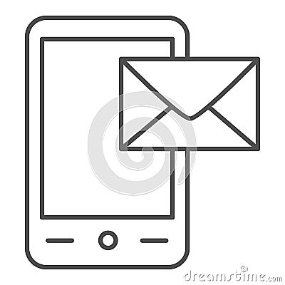 Sending message thin line icon. Smartphone and envelope vector illustration isolated on white. Receive message outline Vector Illustration