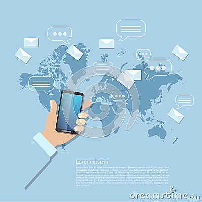 Sending messages mms sms touch screen mobile phone Vector Illustration