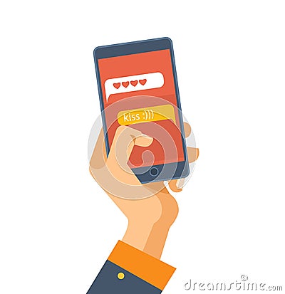 Sending messages and smiles in the messenger, SMS message, e-mail. Vector Illustration