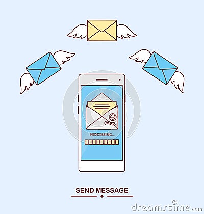 Sending, receive message with smartphone Vector Illustration