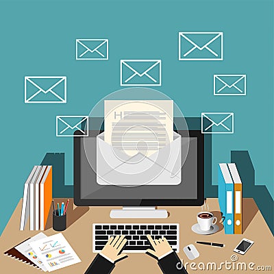 Sending or receiving email. Vector Illustration