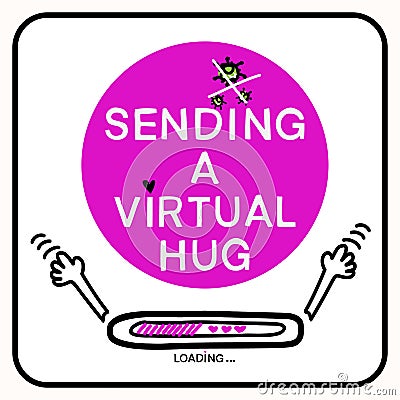 Sending virtual hug corona virus crisis banner. Defeat covid 19 stay home infographic. Social media love heart banner Vector Illustration