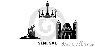 Senegal flat travel skyline set. Senegal black city vector illustration, symbol, travel sights, landmarks. Vector Illustration