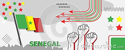 SENEGAL National day banner design. Abstract geometric retro shapes of green, white and red color Vector Illustration
