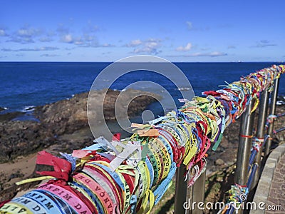 Senhor do Bonfim colorful ribbons tied in a grid at Barra Lighthouse Salvador Bahia Stock Photo