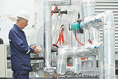 Senior adult electrician engineer worker Stock Photo