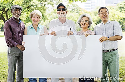 Senior Adult Friendship Togetherness Banner Placard Copy Space C Stock Photo