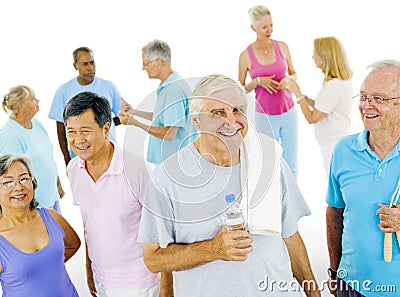 Senior Adult staying fit with Friends Stock Photo