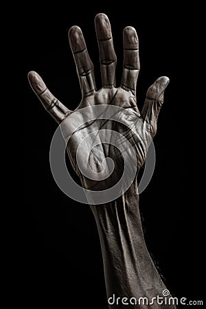 a senior african american man hand reaching up for help. reaching out to help. Helping hand. Stock Photo