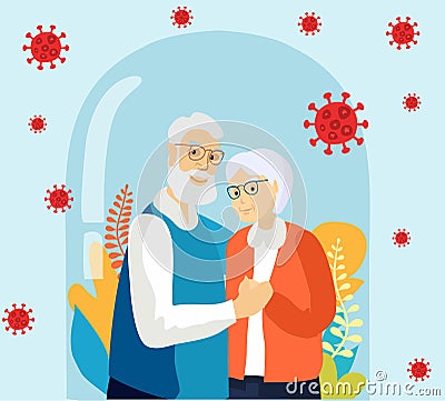 Senior age family romantic pastime. Pensioners pastime. Healthy lifestyle. Old couple spends time together Vector Illustration