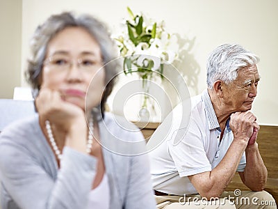 Senior asian couple having relationship problem Stock Photo