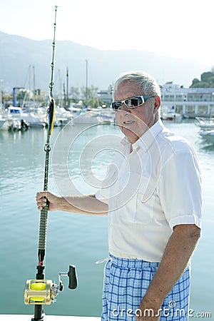 Senior boat fisherman white hair Stock Photo
