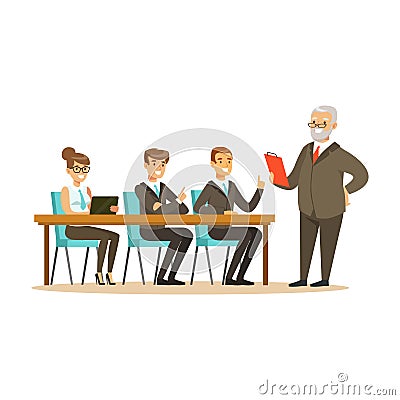 Senior boss explaining to young colleagues business ideas vector Illustration Vector Illustration