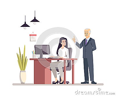 Senior boss with personal assistant flat vector illustration Vector Illustration