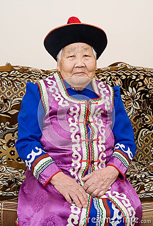 Senior Buryat (Mongolian) woman Stock Photo