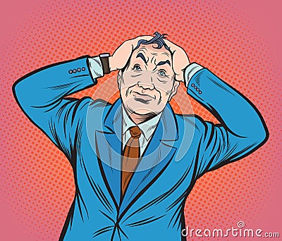 Senior business people are concerned with both hands holding their heads.Pop art vector illustration drawing. Comic book work styl Vector Illustration