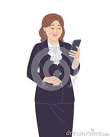 Senior Business Woman in Dark Suit Vector Illustration