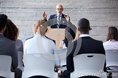 Senior Businessman Addressing Delegates At Conference Stock Photo