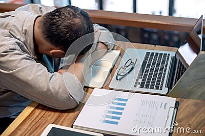 senior Businessman feel tired and sleep Stock Photo