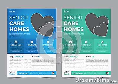 senior care flyer template. nursing promotional design. care center flyer design Vector Illustration