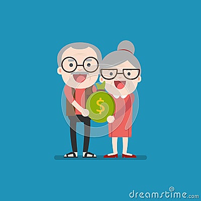 Senior carrying retirement savings bag Vector Illustration