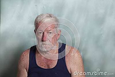 Senior caucasian male with grumpy angry expression Stock Photo