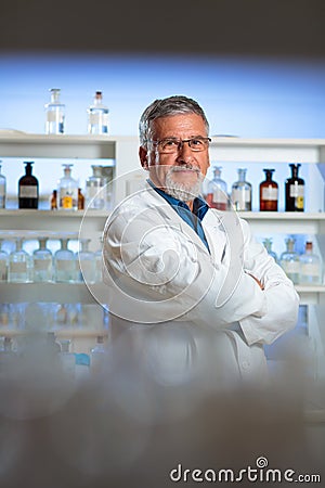 Senior chemistry professor/doctor in a lab Stock Photo