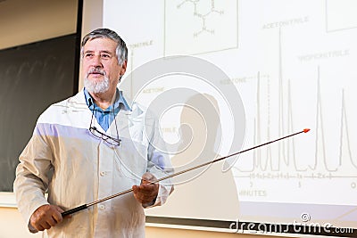 Senior chemistry professor giving a lecture Stock Photo