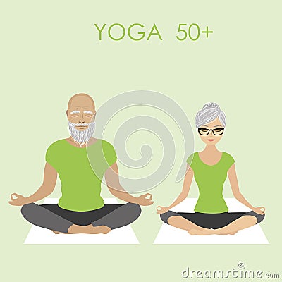 Senior Citizen Couple Relaxing in yoga pose Vector Illustration
