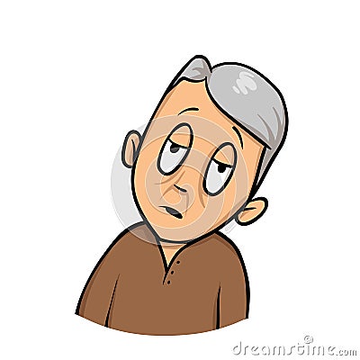 Senior citizen feeling tired or weak. Flat design icon. Flat vector illustration. Isolated on white background. Vector Illustration