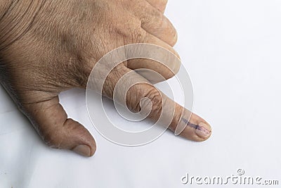Senior citizen voted and got index finger inked Stock Photo