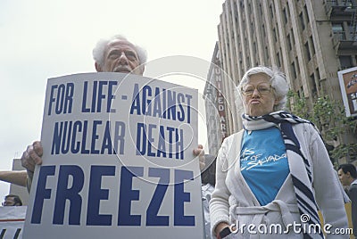 Senior citizens protesting nuclear warfare, Los Angeles, California Editorial Stock Photo