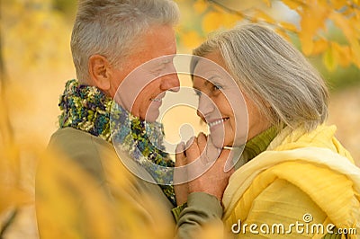 Senior couple in autumn park Stock Photo