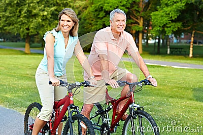 Senior couple cycling Stock Photo