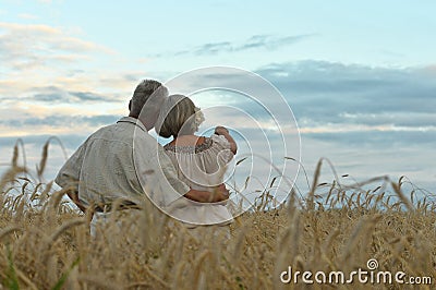 Senior couple on field of wheat Stock Photo