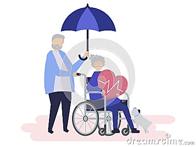 Senior couple with health insurance-related icons Vector Illustration