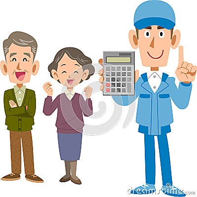 A senior couple and a male worker with a calculator Vector Illustration