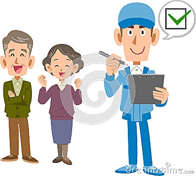 A senior couple and a male worker checking important points Vector Illustration