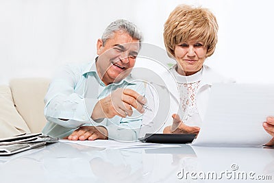 Senior couple read paper letter, happy smile Stock Photo